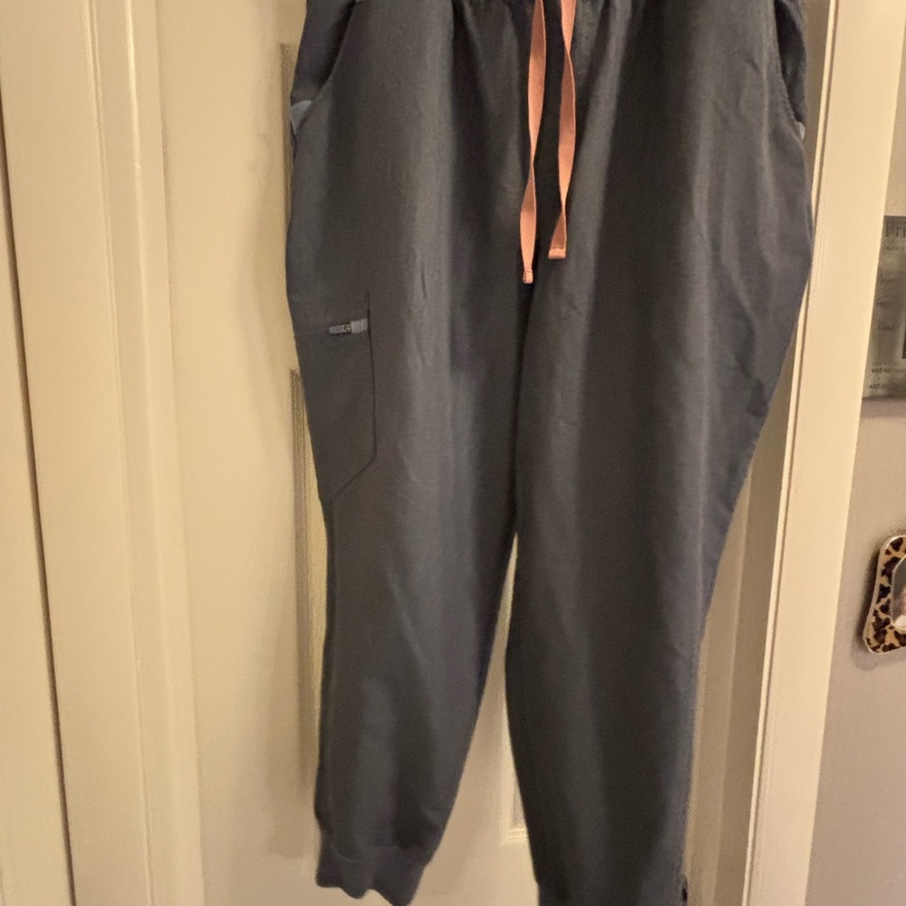Figs Womens Charcoal Joggers with Pink Accents